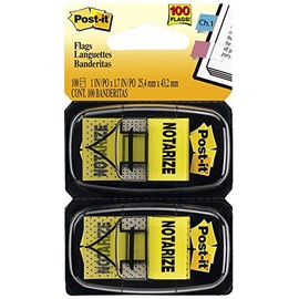 Post-it: Message Flags, "Notarize," Yellow, Two 50 Flag Dispensers Per Pack - Sold as 2 Packs of - 100 - / - Total 200 Each
