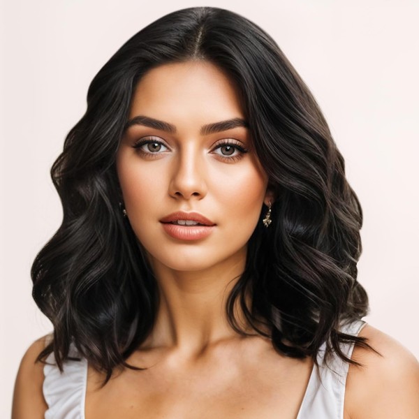 Kafangu Black Curly Bob Wigs for Women Short Wavy Middle