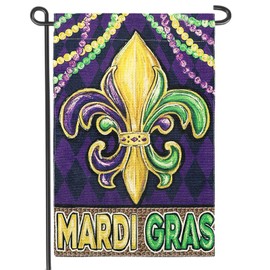 Mardi Gras Mask Fleur de Lis Umbrella Dog Garden Flag 12x18 Inch Double Sided Carnival Yard Outdoor Decoration(B)