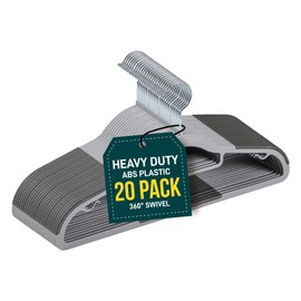 Lifemaster Plastic Clothes Hanger Set - 20 Pieces Versatile, Lightweight, Space-Saving, Non-Slip, Slim Designed, Dry and Wet Clothes Hanger Set with 360° Swivel Hook and Rubber Coating - Gray