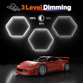 Litezone Hexagon Garage Lights : 3 Level Dimmable 329W Tube 11 Grids Hexagon LED Lights - Easy Install 6500K Super Bright Hex Lights for Garage, Home Gym, Shop, Workshop, Basement, Studio