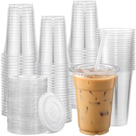 AOZITA AOZITA 120 Sets - 20 oz Clear Plastic Cups with Lids, Disposable Cups With Straw Slot Lids for Cold Drinks, Milkshake, Smoothie, Iced Coffee and TO-GO Drinkings