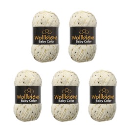 Wollbiene Happy Baby Colour Multicoloured Wool, 5 x 100 g, Knitting Wool, 500 g, Wool for Knitting and Crocheting, Baby Wool, Tweed Dots (17 Natural Beige Brown)