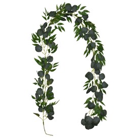 6' Eucalyptus Silver Dollar Garland (Pack of 2) - 6' Eucalyptus Garland with Willow Leaves. Silver Dollar Garland for Wedding Arch