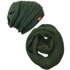 Wrapables Winter Warm Knitted Infinity Scarf and Beanie Hat Set, Hunter Green