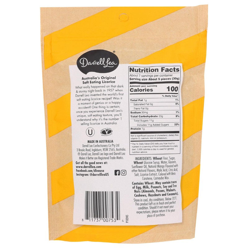Darrell Lea Mango Soft Eating Liquorice Bags - 7 oz