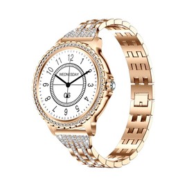 connected wrist Lady's Fashion Smartwatch BT Call 1.32inch Round Screen Health Monitoring Fitness Tracker Waterproof AI Voice Assistant Women's i58 Smart Watch Synthetic Diamond Band (Gold)