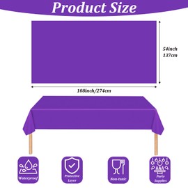 Purple Disposable Tablecloths 137 x 274 cm Plastic Rectangle Tablecloths, Waterproof Plastic Tablecloths for Tables in Indoor and Outdoor Parties, Birthdays, Weddings, Household Party Accessories