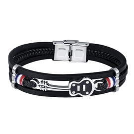 Feilok Mens Bracelet, Premium Leather Bracelet for Men Guitar Men's Leather Bracelet Punk Leather Bracelet Braided