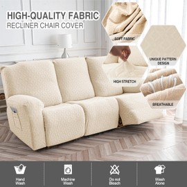 Gennia Waterproof Recliner Sofa Cover,Stretch Reclining Couch Covers with Pockets,Washable Lazy Boy Recliner Slipcovers,Leakproof Sofa Protector for Kids, Pets, Dog and Cat (3 Seat, Beige)