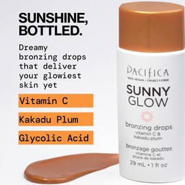 Pacifica Gotas Bronceadoras Líquidas Para Rostro - Sunny Glow Liquid Bronzer Para Rostro Y Piel - Maquillaje Iluminador Y Resaltador - Con Vitamina C, Para Mejillas Y F Bronce 1 Onza Líquida (Paquet
