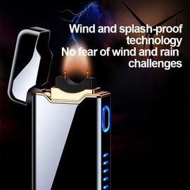 Plasma Rechargeable Electric Lighter with LED Battery Indicator Strong Flame, USB Convenient Charging, Windproof Lighter Outdoor（B-Black