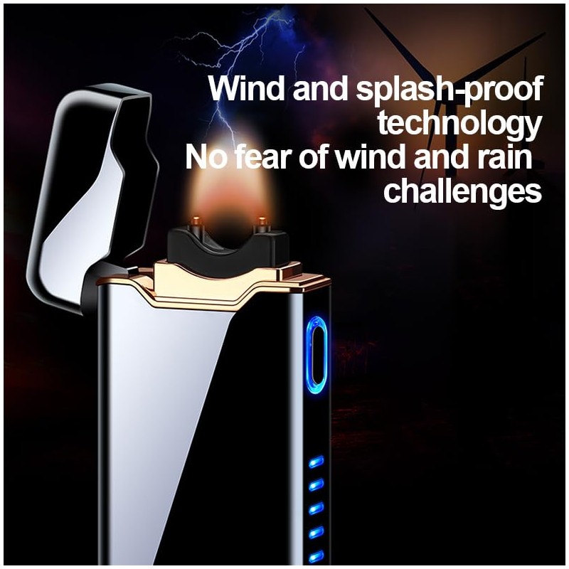Plasma Rechargeable Electric Lighter with LED Battery Indicator Strong Flame,