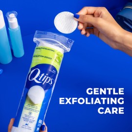 Q-Tips Gentle Exfoliating Cotton Rounds for Face, 100% Cotton, Dual Textured Lint Free Makeup Remover Pads, Cleansing Face Pads for Toner, Nail Polish Remover, Skin Care - 80 Count Per Pack, 6 Pack