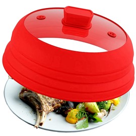 Collapsible Microwave Plate Cover with Vents, Foldable Silicone Splatter Guard and Glass Microwave Lid for Food