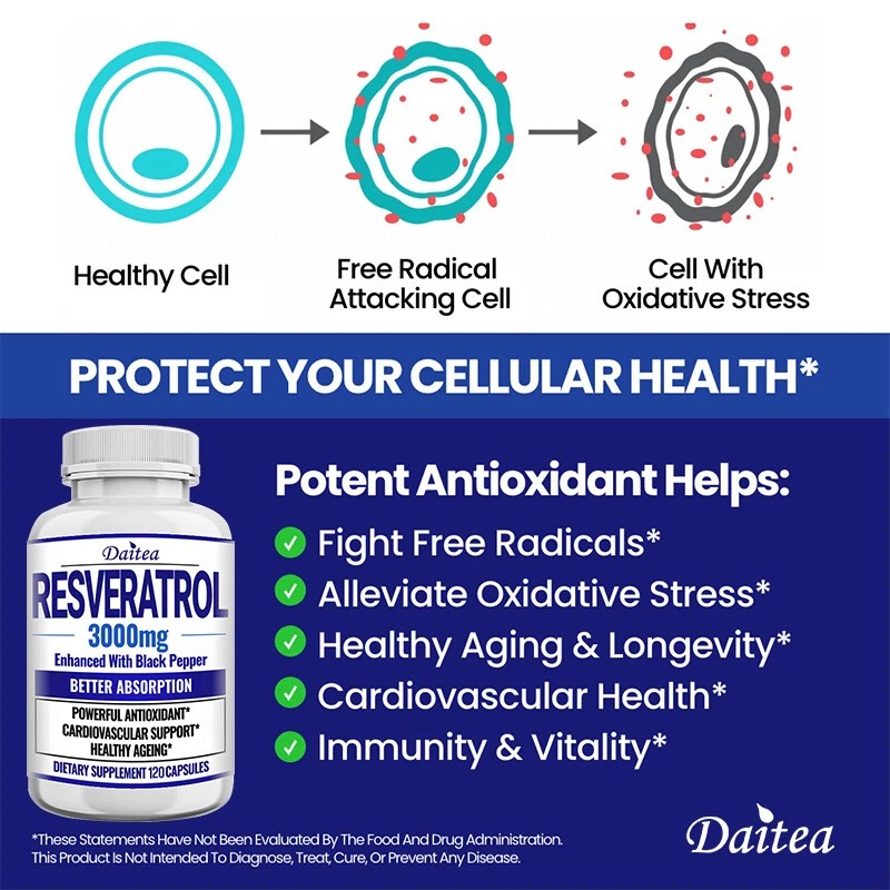 Daitea Resveratrol 3000 mg Capsules - With Black Pepper -