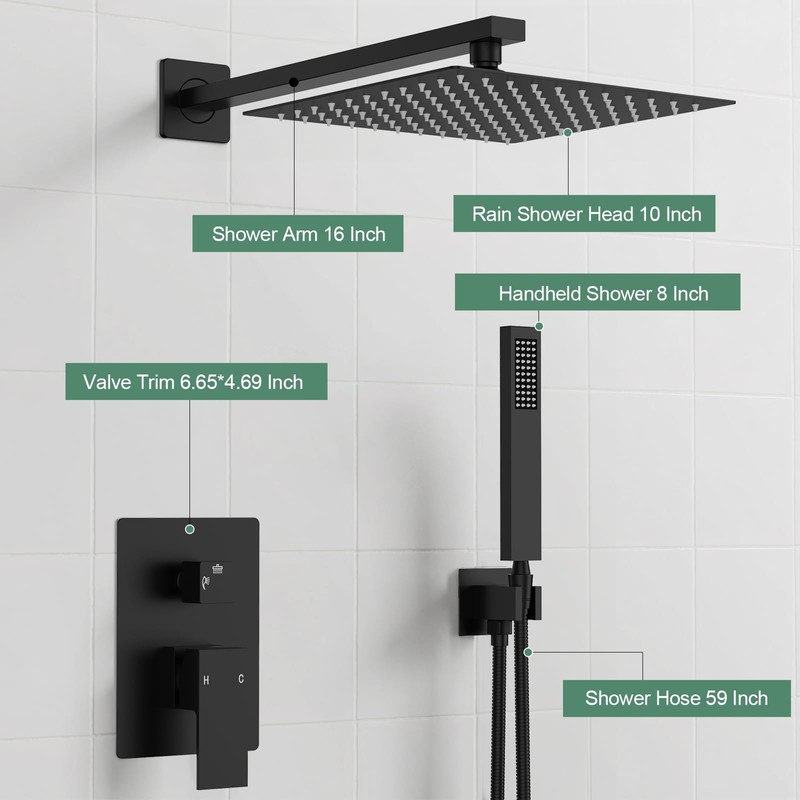 SunCleanse Shower System Rainfall Shower Faucets Set Matte Black, 10