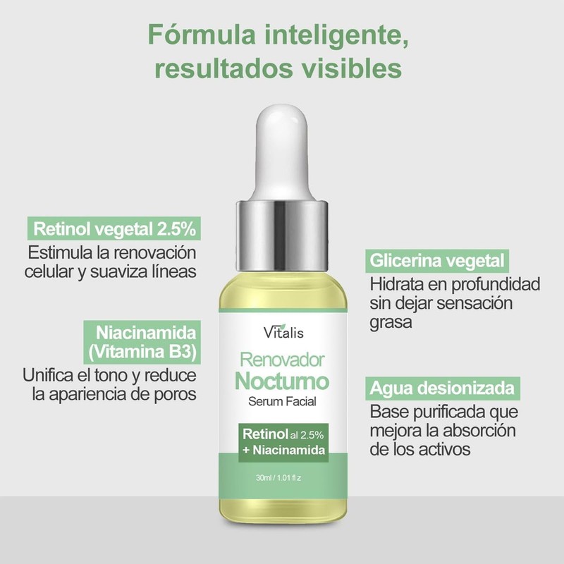 Sérum Retinol Botánico 2.5% + Niacinamida B3 – Anti-edad, Reduce