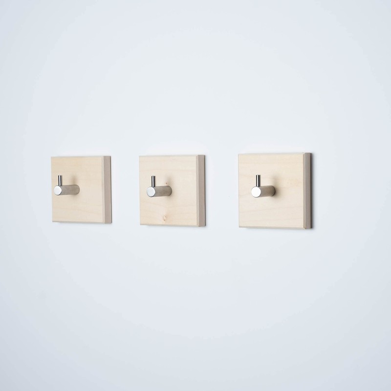 WOODS Square Wooden Coat Hooks, Handmade in Bavaria, Individually or