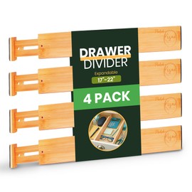 Palok Kisna Adjustable Bamboo Drawer Dividers, Drawer Organizer for Kitchen, Bedroom, Bathroom, Office Desk, Dresser Nursery & Silverware, Natural Wooden Separators with Soft Foam Ends, Expandable