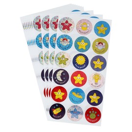 Hybsk Reward Stickers, 25mm Round, Alien Stars, 180 Sheets, Cute, Glitter Stickers, Kids Reward Suit, Kindergarten, School Learning, Teacher Reward Supplies, Students, Encouragement for Kids & Toddlers