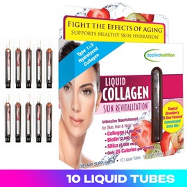 Liquid Collagen Concentrated Drink Mix, Tropical Strawberry & Kiwi Flavor (10ml) Collagen Dietary Beauty Fitness Supplement, Mix with Water - Specification: 30 Liquid Tubes