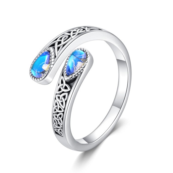 HUKKUN Celtic Ring Sterling Silver Celtic Trinity Knot Ring Adjustable