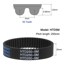 sourcing map HTD5M-250 Rubber Toothed Belt 50 Teeth Closed Loop Pulley Timing Belt 20 mm Width, 250 mm Circumference Synchronous Belt