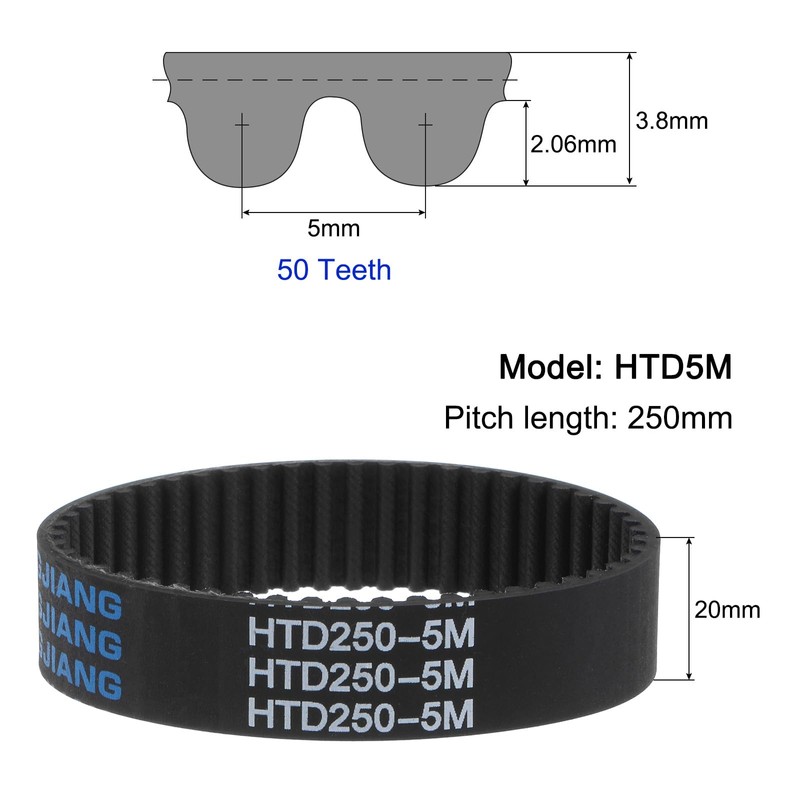 sourcing map HTD5M-250 Rubber Toothed Belt 50 Teeth Closed Loop