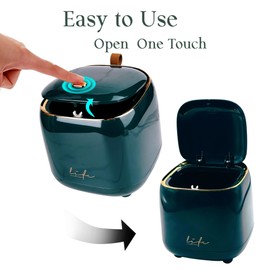 Mini Trash Can with Lid, Countertop Trash Can with Pop-up Lid 2.2 L/0.6 Gal Garbage Can with 60 PCS Trash Bags for Desktop Vanity Bathroom Car, 5.5x5.5x5.9 (Dark Green)