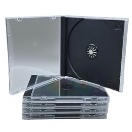 shopanize24® Premium CD Blank Cases - Jewel Cases/Slimcases with Black Tray - 5.2mm / 10.4mm - for 1 Disc - Machine Compatible with Booklet Holder (Jewel Case, Black Tray (10.4mm), 10 Empty Cases)
