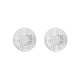 Edforce Stainless Steel Women Round Greek Pattern Stud Earrings (Silver)