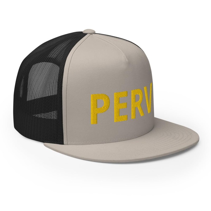 RIVEMUG NG Perv Flat Bill Trucker Hat High Crown Adjustable