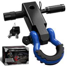 AUTMATCH Shackle Hitch Receiver 2 Inch - 3/4" D Ring Shackle and 5/8" Trailer Hitch Lock Pin, 45,000 Lbs Break Strength Heavy Duty Receiver Towing Kit for Off-Road Vehicle Recovery, Black & Blue