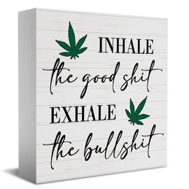 Inspirational Quotes Sign Funny Desk Decor Wooden Box Sign Decor Rustic Wood Block Plaque Box Sign for Home Farmhouse Office Kitchen Bathroom Shelf Table Decoration Inhale Exhale Sign | HTBIG