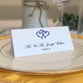 Linked Hearts Printable Place Cards, Navy (Choose Color), Set of 60 (10 Sheets), Laser & Inkjet Printers - Wedding, Party, Dinner, and Special Events - Made in The USA