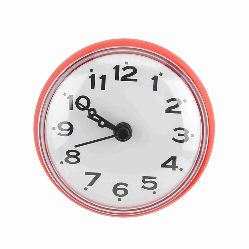 Waterproof Suction Wall Clock for Bathroom & Kitchen - Red