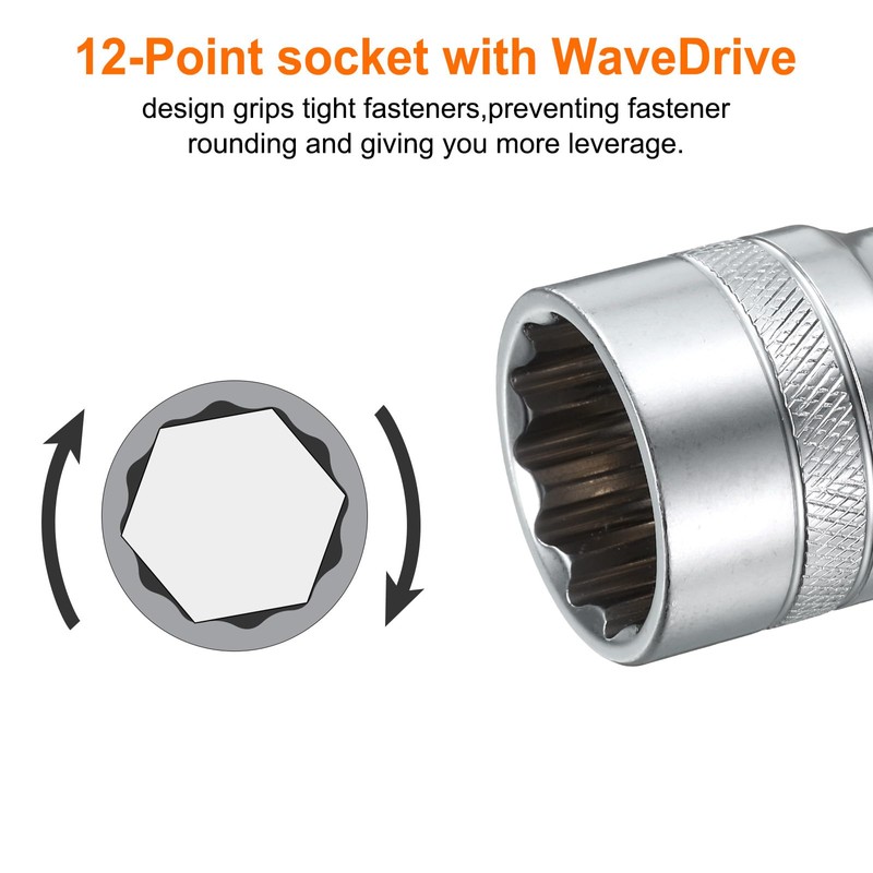 sourcing map 1/2" Drive by 22mm 12-Point Shallow Socket 38mm