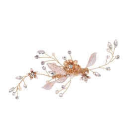 Prosy Bride Wedding Flower Hair Pieces Bridal Pearl Hair Accessories Rhinestones Leaf Hair Clips for Women and Girls (Gold)