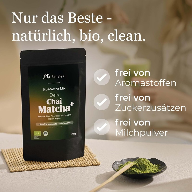 Organic Chai Matcha+, Organic Premium Matcha (60%) with Chai Spices,