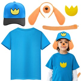 Xerteam 6 Pcs Dog Costume for Kids, Animal Hero Costume with Blue T-shirt Hat Ears Headband Nose Tail Crown Patch, Dog Ears Costume Kids Book Character Costumes for World Book Day Fancy Dress