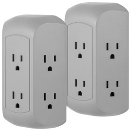 GE Pro Extensor de 6 Tomas, Paquete de 2, Protector de sobretensión, Llave de Pared espaciado, Acceso Lateral, Tira de alimentación de 3 Puntas, estación de Carga, 560 Julios, listado UL, Gris, 47846