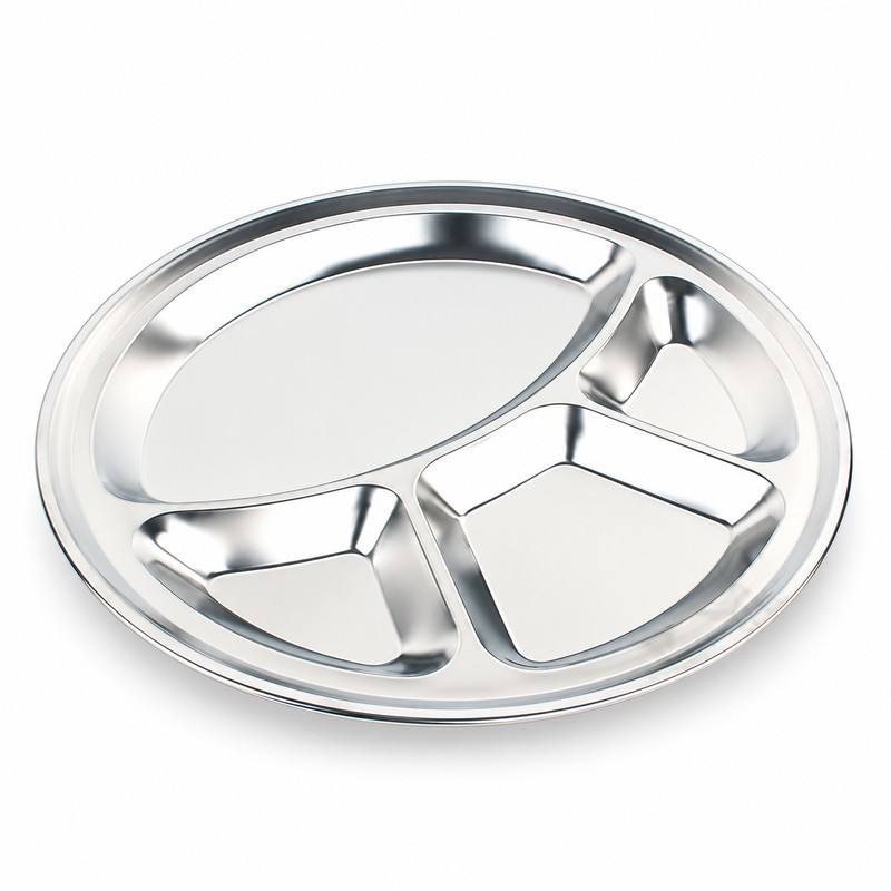 4-Grid Stainless Steel Serving Plate 32cm – Polished Divided Dinner