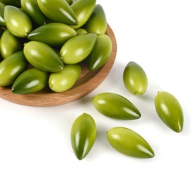 Luckforest Artificial Olives, 30 Pcs Large Green Fake Olives Lifelike Simulation Olives Foam Fruit for Home Kitchen Cabinet Food Photography Props