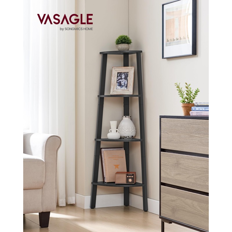 VASAGLE Corner Shelf Stand, 4-Tier Corner Bookshelf, Industrial Ladder Shelf,