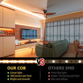 EMITEVER COB LED Strip Lights Warm White, 24V 2700K Tape Light Premium High Density, 300+Lumens/ft, 2400LEDs/Spool, Ra 90+, 16.4ft, 3W/ft, UL Listed 5 Year Warranty (Power Supply Sold Separately)