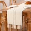 MLMC Boho Rustic Linen Table Runner with Handmade Tassels Beige