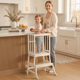 COSYLAND Toddler Kitchen Standing Tower -Toddler Kitchen Stool Helper - Kids Kitchen Step Stool for Learning Bathroom Kitchen Living Room Dining Room 1.5-3 Years White