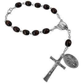 TALISMAN4U Saint Christopher Medal One Decade Catholic Rosary for Car Rearview Mirror Dark Brown Wood Prayer Beads Our Lady of Fatima Jesus Crucifix Pocket Rosaries Religious Gift for Men Women