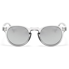 Gleyemor Vintage Polarized Sunglasses for Men UV400 Protection Retro Round Sunglasses Hand-crafted Acetate Frame (Clear Grey/Silver Mirror)